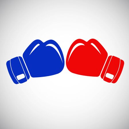 Boxing gloves fight icon, red vs blue. Battle emblem cartoon vector illustration.のイラスト素材