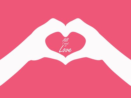 hand heart gesture header with line heart and all you need is love phraseのイラスト素材