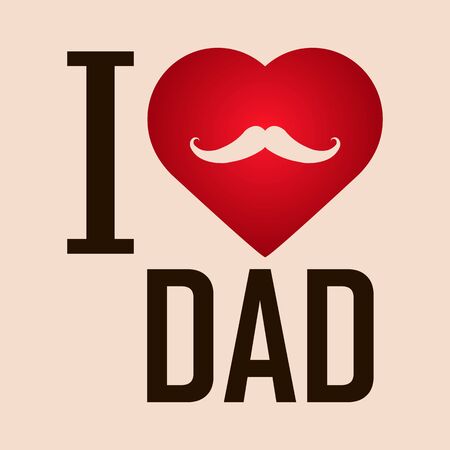Happy Father Day Card - hand drawn letter, I love Dad lettering with red heart, design for greeting card, poster, banner, printing, mailing, vector illustrationのイラスト素材