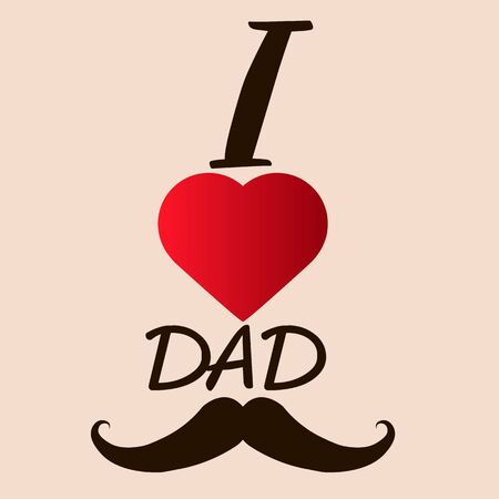 Happy Father Day Card - hand drawn letter, I love Dad lettering with red heart, design for greeting card, poster, banner, printing, mailing, vector illustrationのイラスト素材
