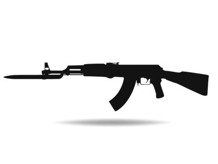 Machine gun black silhouette. Vector illustrationのイラスト素材