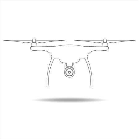 Drone with radio waves, wireless, radar detection system, delivery service line icon.のイラスト素材