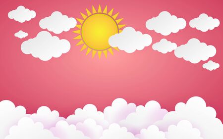 Color full Paper pink sky Paper art Style background ,vector illustrationのイラスト素材
