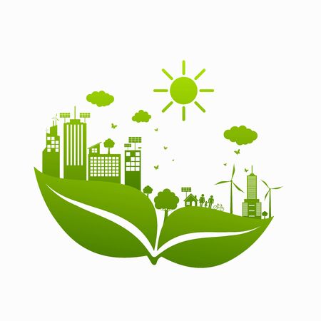 Green ecology City environmentally friendly Leaf Eco Frameのイラスト素材