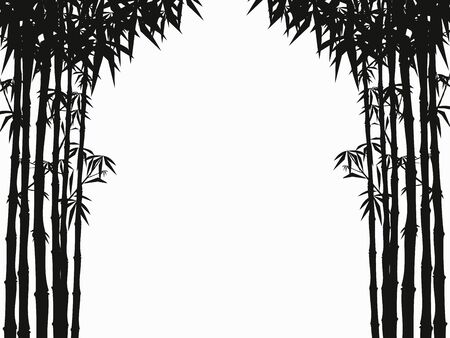 Bamboo forest set. Nature. Japan., China. Plant. Green tree with leaves. Rainforest in Asia.のイラスト素材