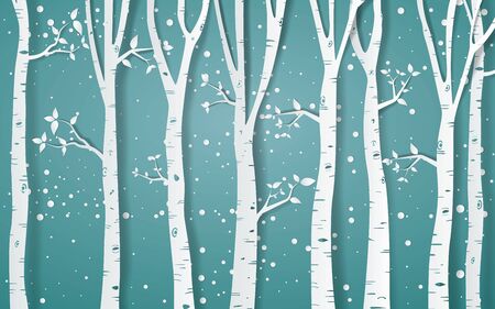 Forest of winter season,Paper vector Illustrationのイラスト素材