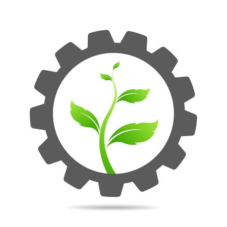 gear and leaf logo combination. Mechanic and ECO symbol or iconのイラスト素材