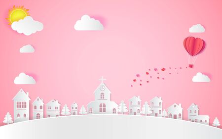 card Valentine's day balloon heart love Invitation on vector abstract backgroundのイラスト素材