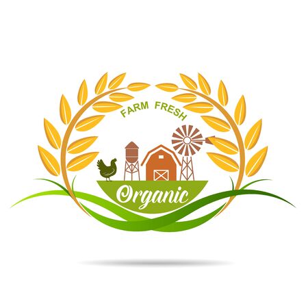 Farm fresh of vector emblems and stickers . Farming and agriculture, organic food, locally grown design elements for product packagingのイラスト素材