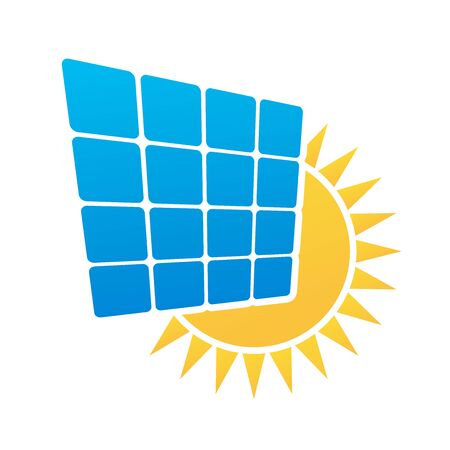 Solar panel sun logo template. Save Energy green power and natural electricity solar batteryのイラスト素材