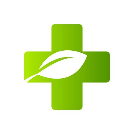 Health care green medical cross and leaf,  logo isolatedのイラスト素材
