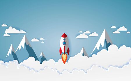 rockets glide over the mountains with views over the beautiful cloudsのイラスト素材