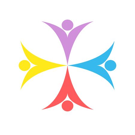 Teamwork icon,Group four people logo handshake in a circle vector illustrationsのイラスト素材