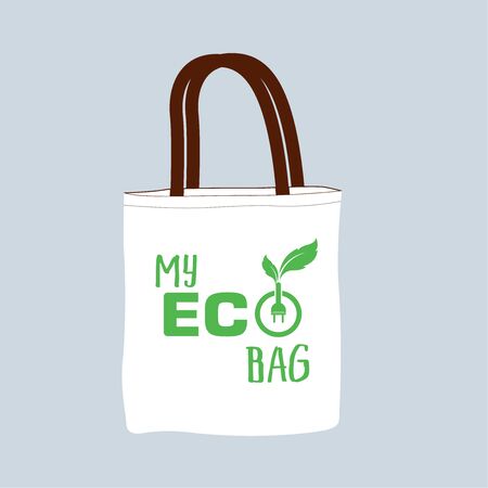 Eco canvas bag. say no to plastic bags, refuse ban slogan and textile shopping handbag illustrationのイラスト素材