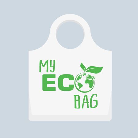 Eco canvas bag. say no to plastic bags, refuse ban slogan and textile shopping handbag illustrationのイラスト素材