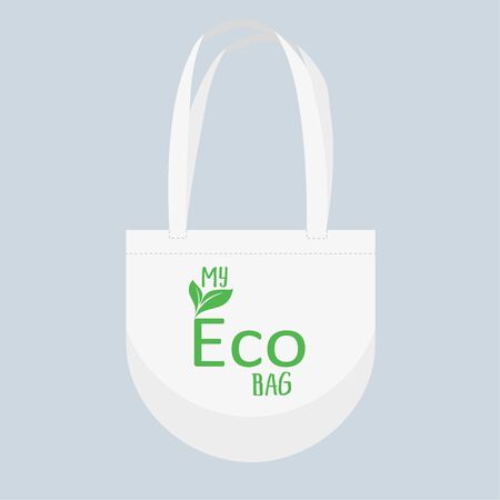 Eco canvas bag. say no to plastic bags, refuse ban slogan and textile shopping handbag illustrationのイラスト素材