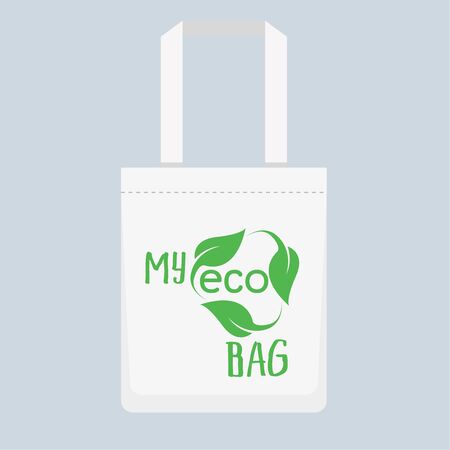 Eco canvas bag. say no to plastic bags, refuse ban slogan and textile shopping handbag illustrationのイラスト素材