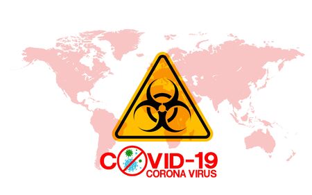 Stop COVID-19 concept red world map with sign vector illustration. COVID-19 prevention design backgroundのイラスト素材