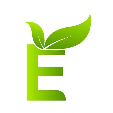 Letter E with leaf element. Ecology concept.のイラスト素材