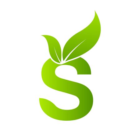 Letter S with leaf element. Ecology concept.のイラスト素材