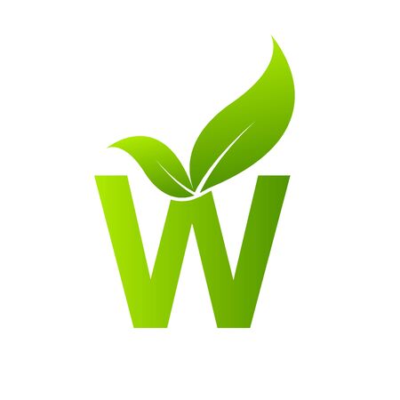 Letter W with leaf element. Ecology concept.のイラスト素材