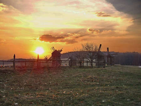 Evening village landscapeの写真素材