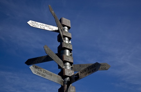 Sign post against a blue skyの写真素材