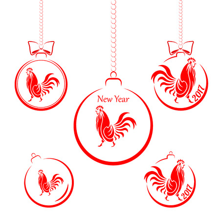 Set. Red Christmas balls New Year 2017 vector illustrationのイラスト素材