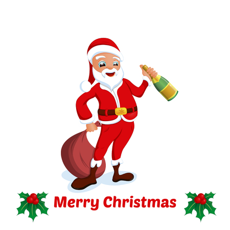 Greeting Cards Happy New Year and Merry Christmas with Santa, vector illustrationのイラスト素材