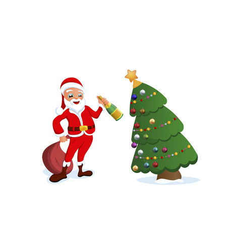 Greeting Cards Happy New Year and Merry Christmas with Santa, vector illustrationのイラスト素材