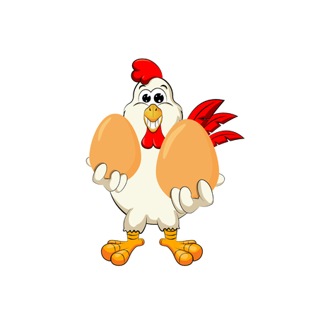Illustration Funny cock keeps eggs Vector illustrationのイラスト素材