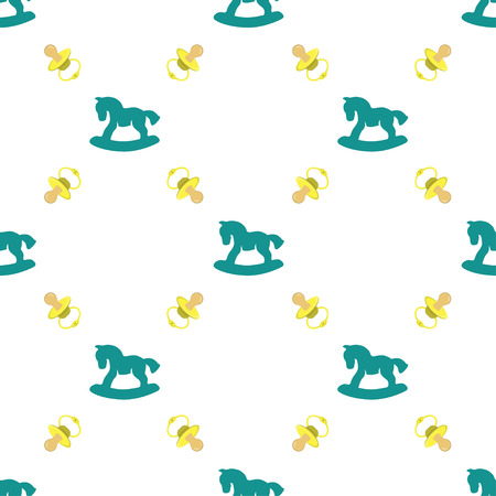 Seamless pattern with baby pacifier and Rocking horsesのイラスト素材