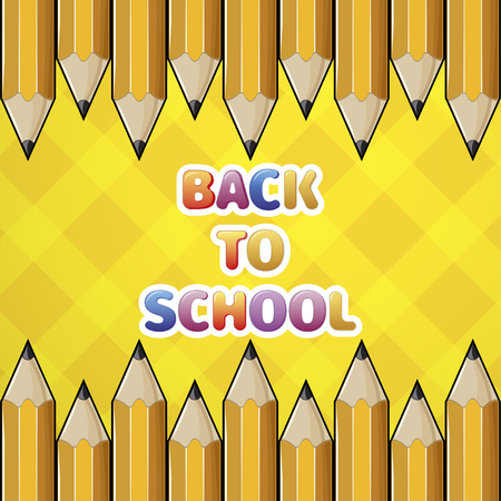 Pattern yellow pencil and colored text back to school.のイラスト素材