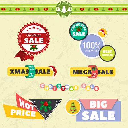 Big Sale Christmas Ball Sticker tags with Sale. vector illustrationのイラスト素材