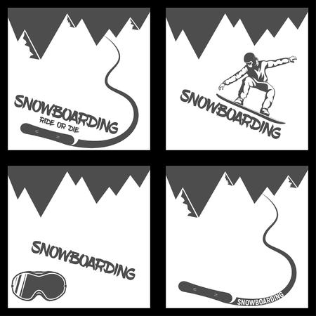 Set Snowboarding background. mountains and descending board vector illustrationのイラスト素材