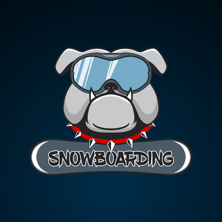 Snowboarding logo bulldog in the snowboarding mask. vector illustrationのイラスト素材