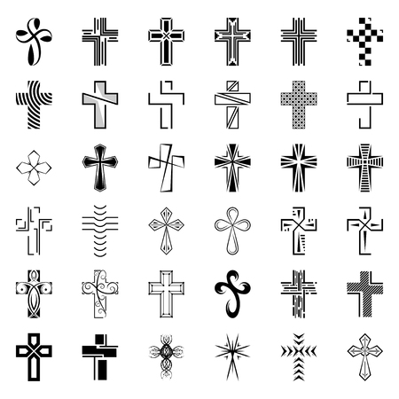 set of icons cross. black christian cross.のイラスト素材