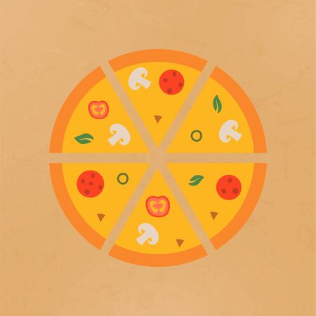 illustration of tasty pizza, pizza sliced into pieces.のイラスト素材