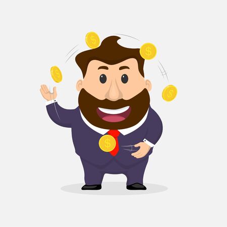 Businessman juggler. Businessman juggles coins flat illustration.のイラスト素材