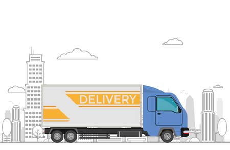 home delivery. delivery truck on the landscape city.