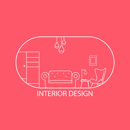 furniture, lines style. Symbol and icon of chairs, sofas, tables, and home furnishings.のイラスト素材