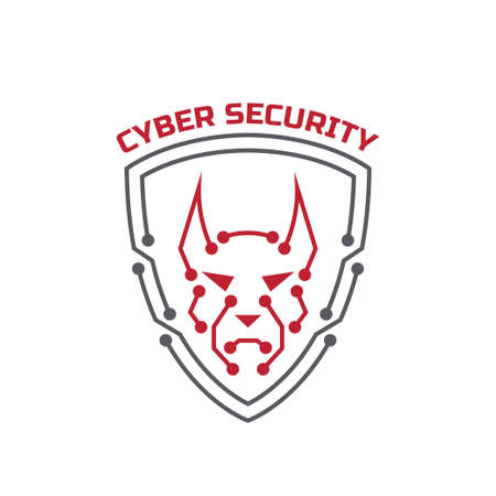cyber security. Security agency sign. Shield protection and dog on him.のイラスト素材