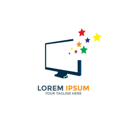 Computer monitor logo template with color stars.のイラスト素材