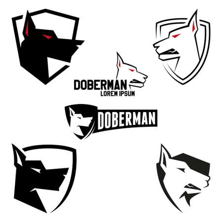 Set logo doberman. Logo angry dog design for your brand.のイラスト素材