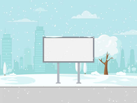 A large empty city billboard for your advertising on the landscape winter city.のイラスト素材