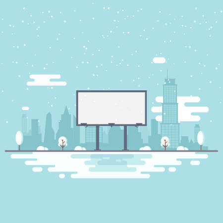 A large empty city billboard for your advertising on the landscape winter city.のイラスト素材