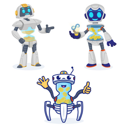 Cute hourglass robots in different poses. three different robots.のイラスト素材