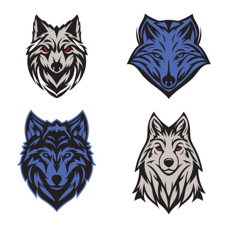 Set wolf logo. Wolf mascot esport logo designのイラスト素材