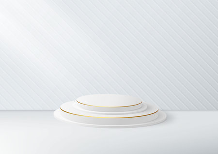 3D white podium luxury with golden line overlapping for display product. Minimal style concept. Vector illustrationのイラスト素材