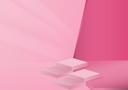 Display product podium scene. Abstact 3D product background pink rendering with circle wall scene. You can use for show cosmetic products, stage showcase. Vector illustrationのイラスト素材